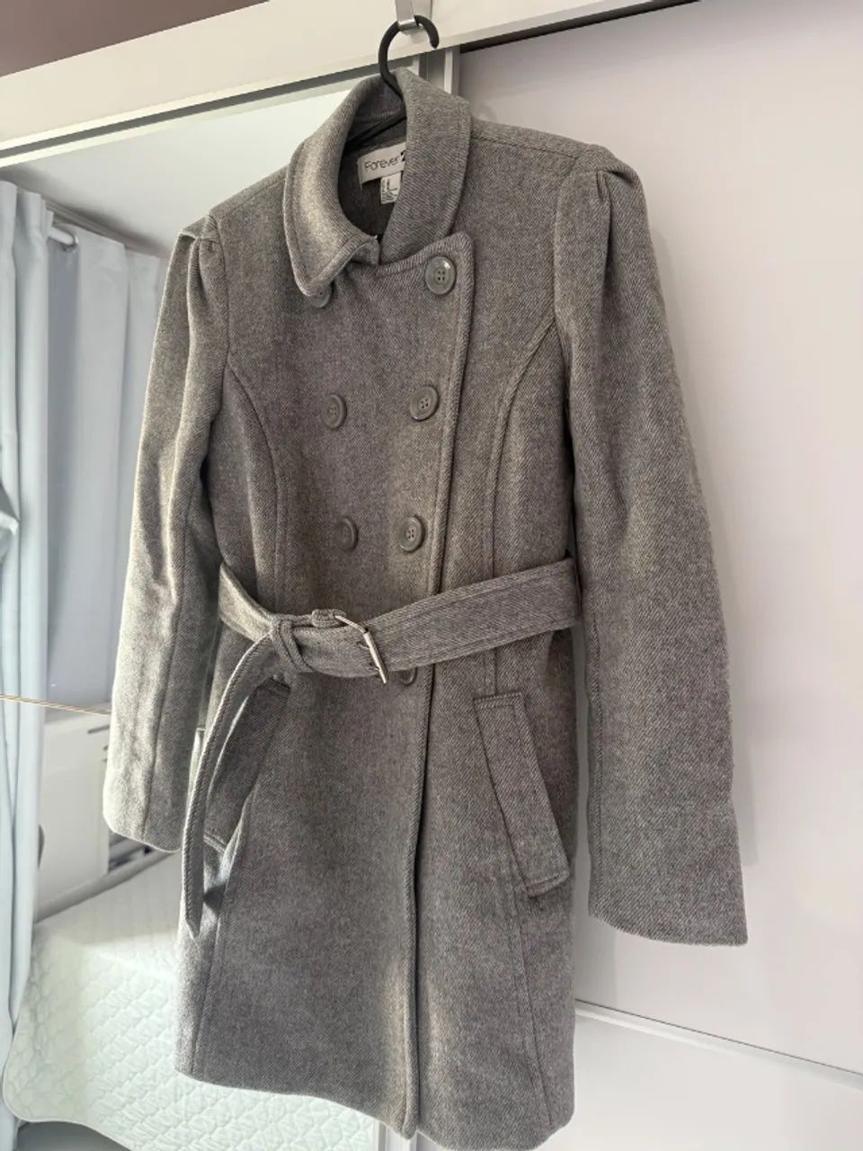 Sobretudo Forever 21 Lã Batida Cinza Mescla Forrado 