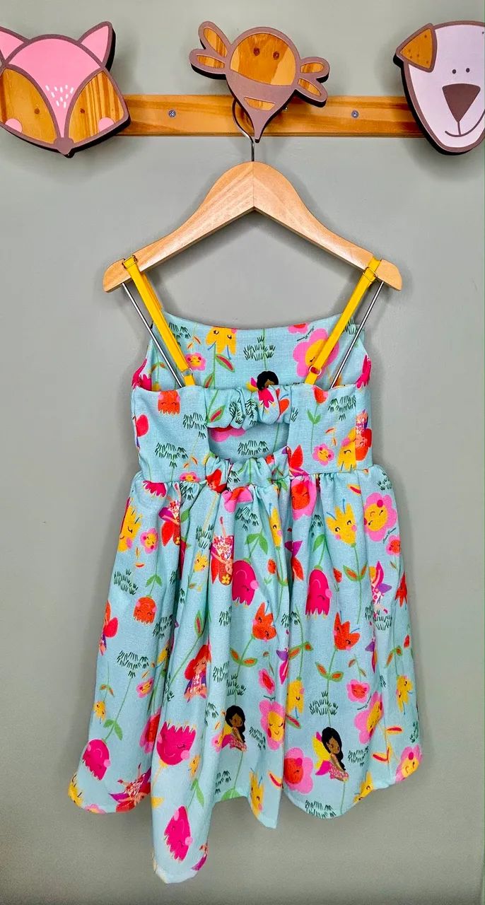 Vestido infantil estampado com laço alça amarela 4 anos - Foto 3