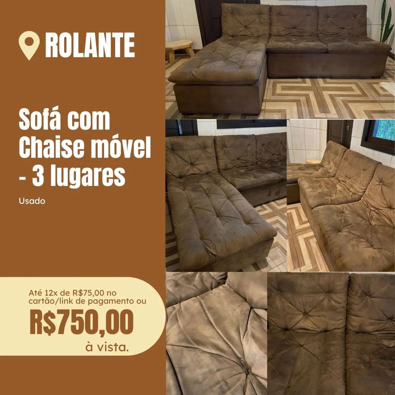 Sofá 3 Lugares com Chaise Móvel