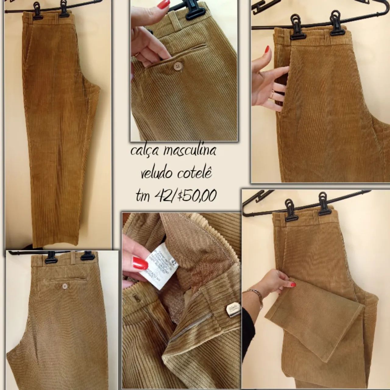 Calça masculina veludo cotelê 