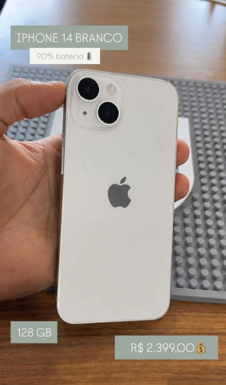 iPhone 14 Branco 128GB | 90% Bateria | Muito Conservado