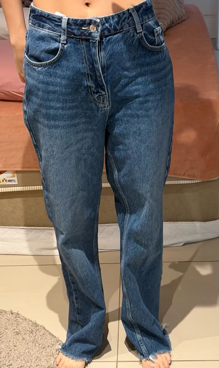 calça jeans wide 