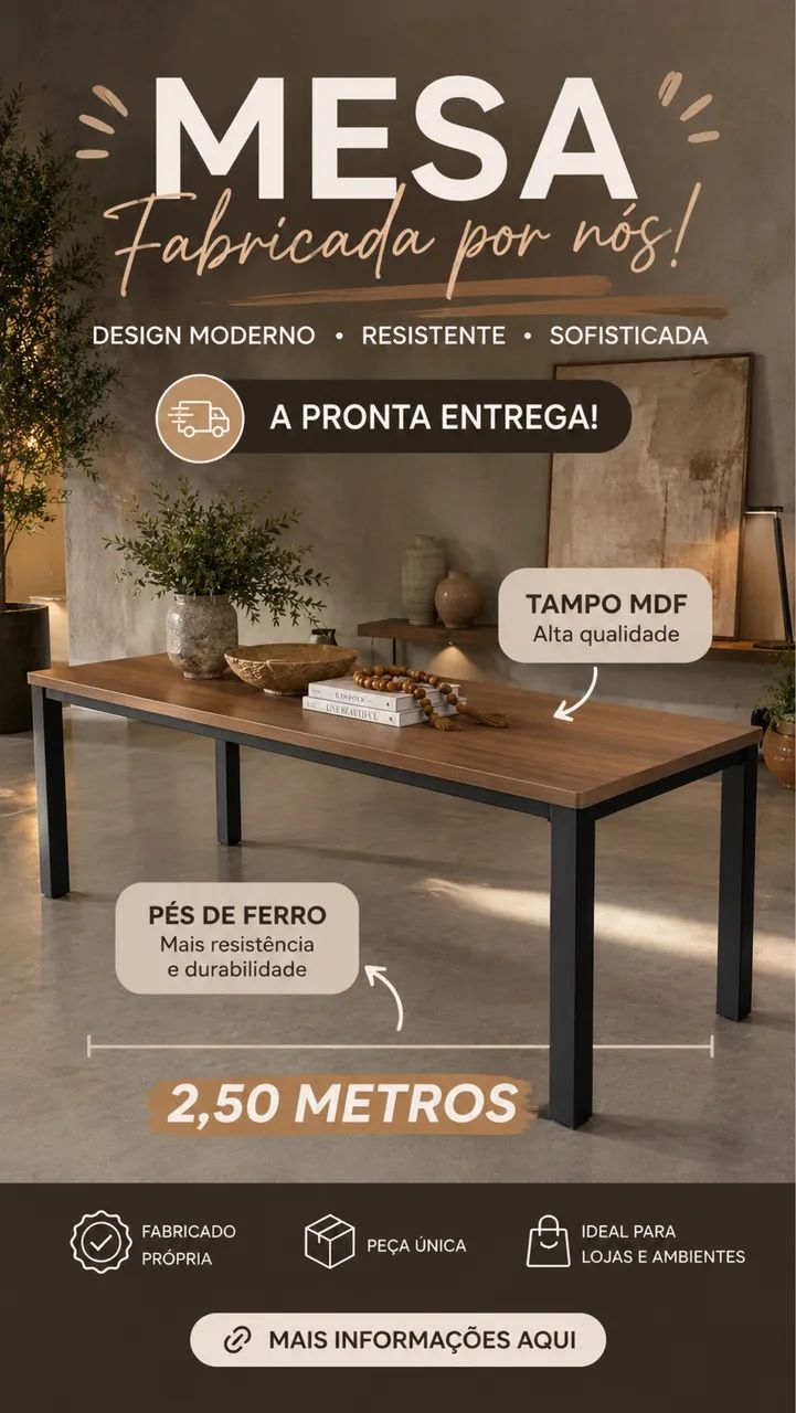Mesa Grande de Ferro e MDF - estilo industrial / Robusta  - Foto 3