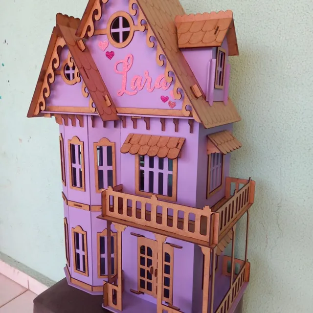 Casinha De Boneca Polly Mdf Pintada Adesivada 43 Móveis cru