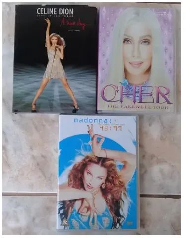 celine dion/madonna/cher-3 dvds originais(pacote)