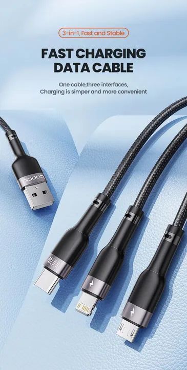 Cabo 3 em 1 Toocki ORIGINAL USB Tipo C, carregamento - Foto 5