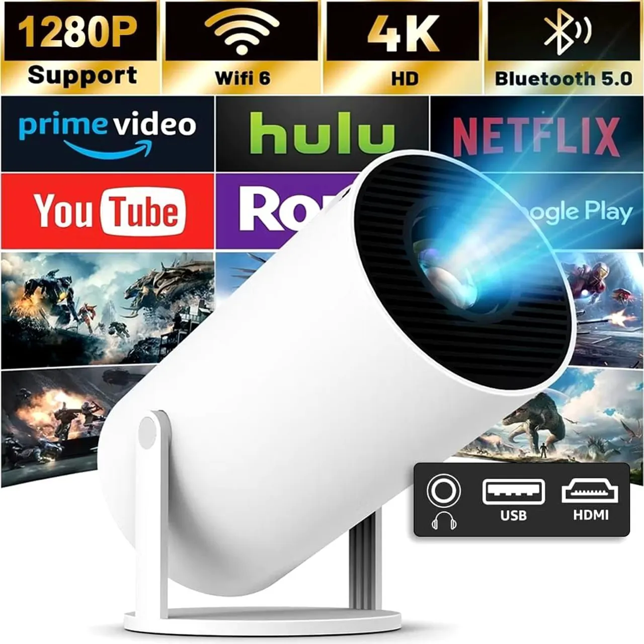 Projetor Portátil Y300 com Wi-Fi, Bluetooth ate 120 Polegadas