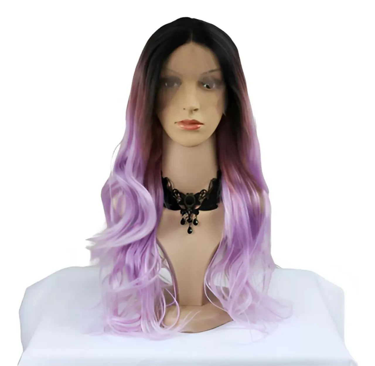 Peruca Lace Front Rosa e Lilás - Cabelo Ondulado - Foto 4
