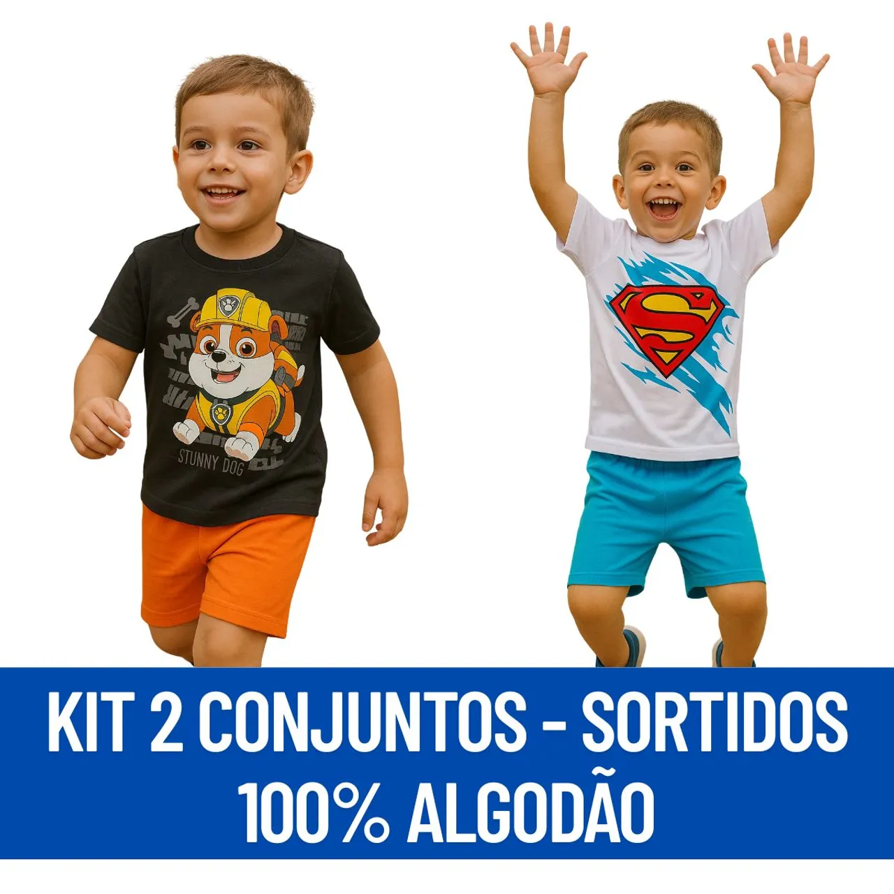 Conjunto infantil masculino 100% Algodão blusa e short menino