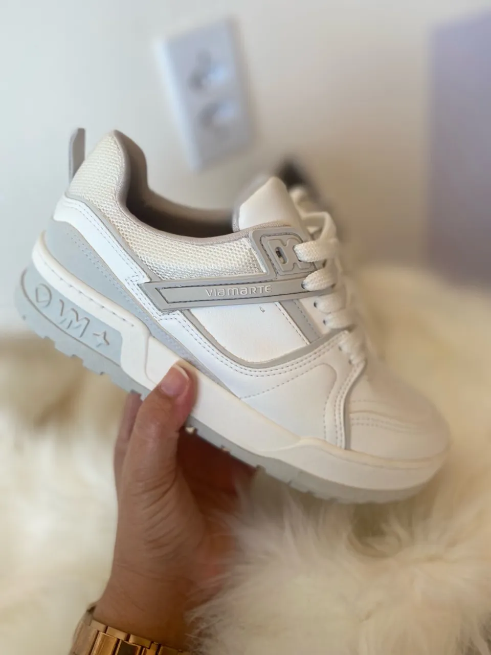 Tênis Via Marte Branco com Detalhes Cinza