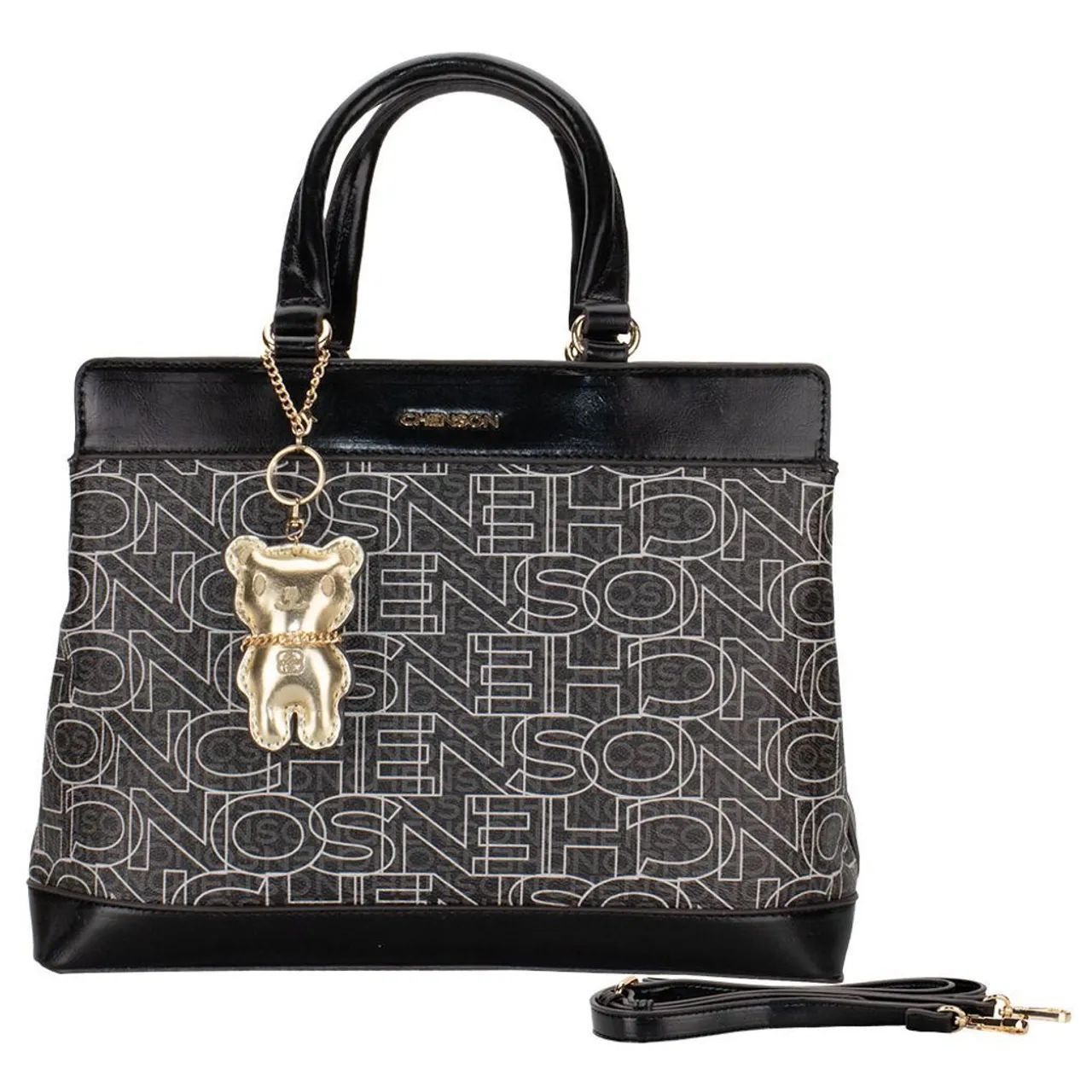 Bolsa Feminina Chenson Monograma Preta em Poliuretano forro em tecido personalizado nova 