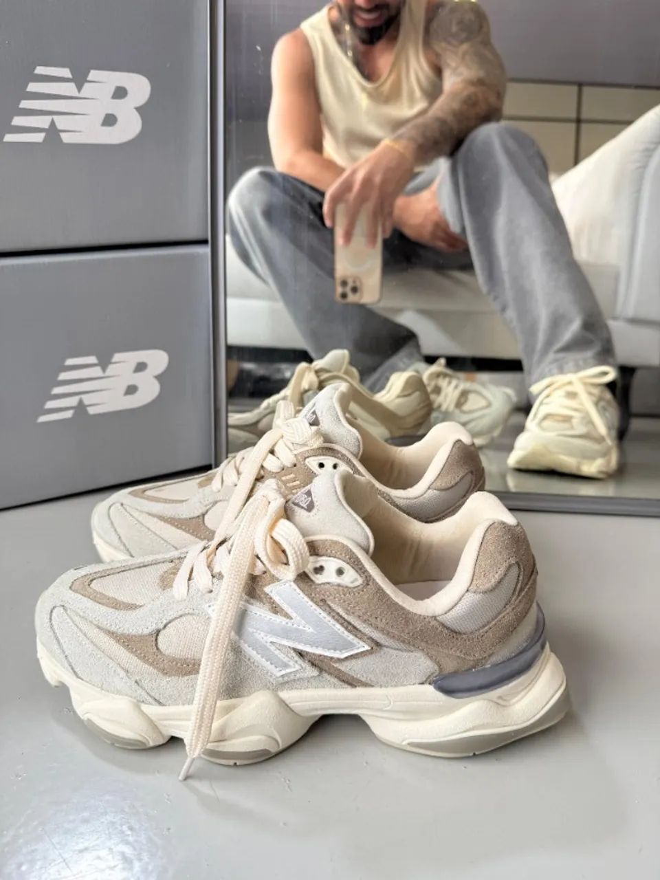 Tênis New Balance 9060 Bege Unissex Couro - Foto 2