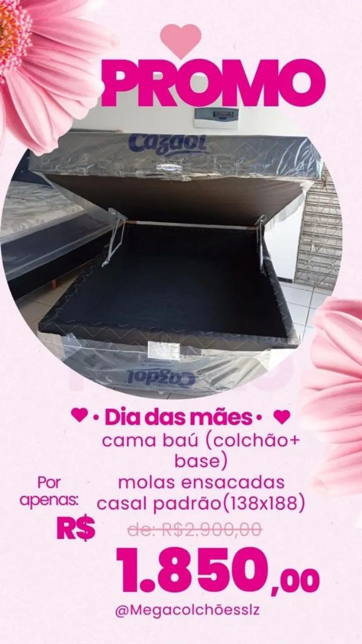 Cama Box Casal com Baú e Molas Ensacadas - PROMOÇÃO DIA DAS MÃES!