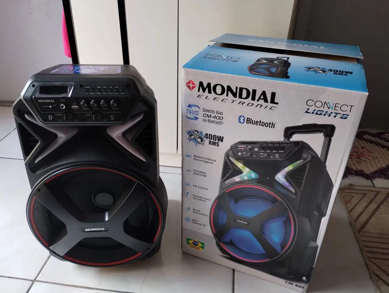 Caixa de Som Mondial CM-400 400W Bluetooth - Nova!