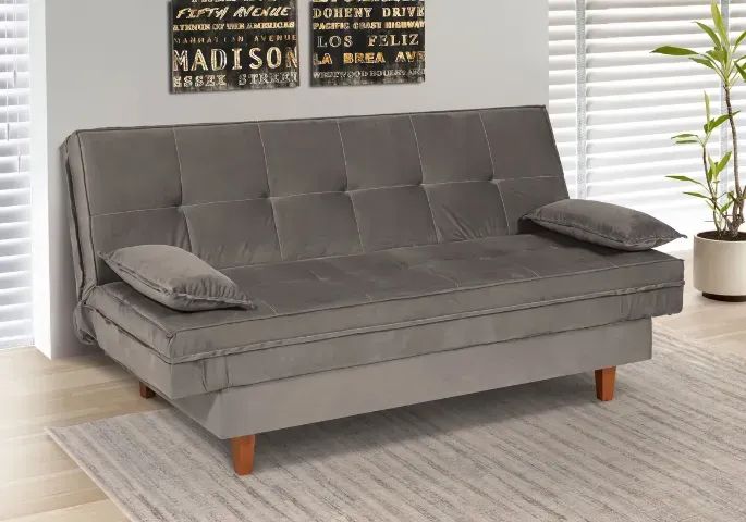 Sofá Cama No Cinza 2 Lugares