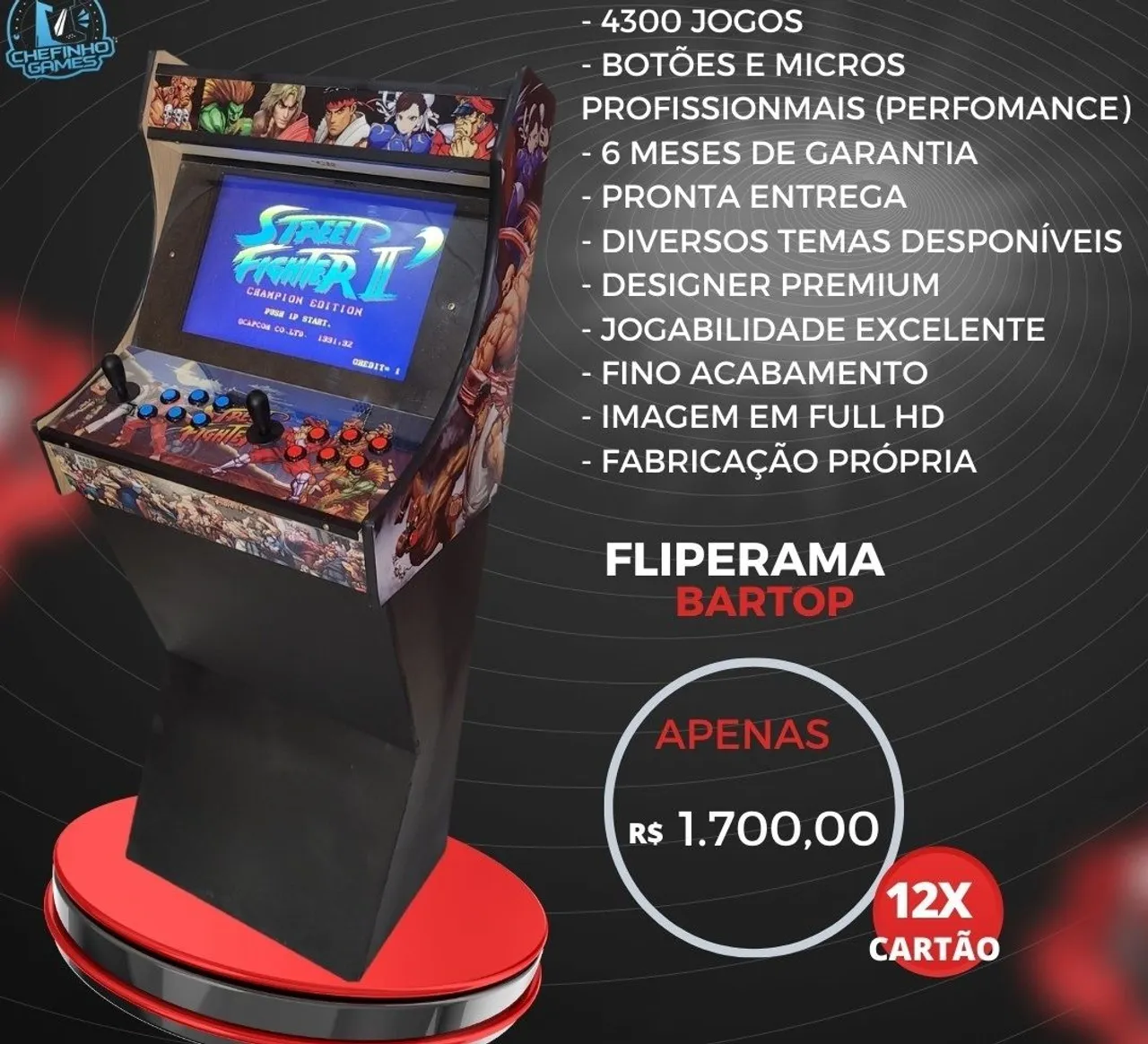 Fliperama Bartop Street Fighter II Champion Edition 4300 Jogos