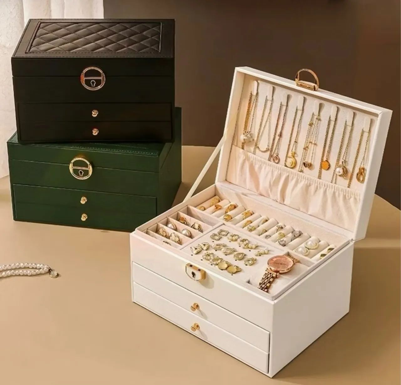 Porta Joias Elegante com Gavetas e Espaço para Relógio - Foto 2