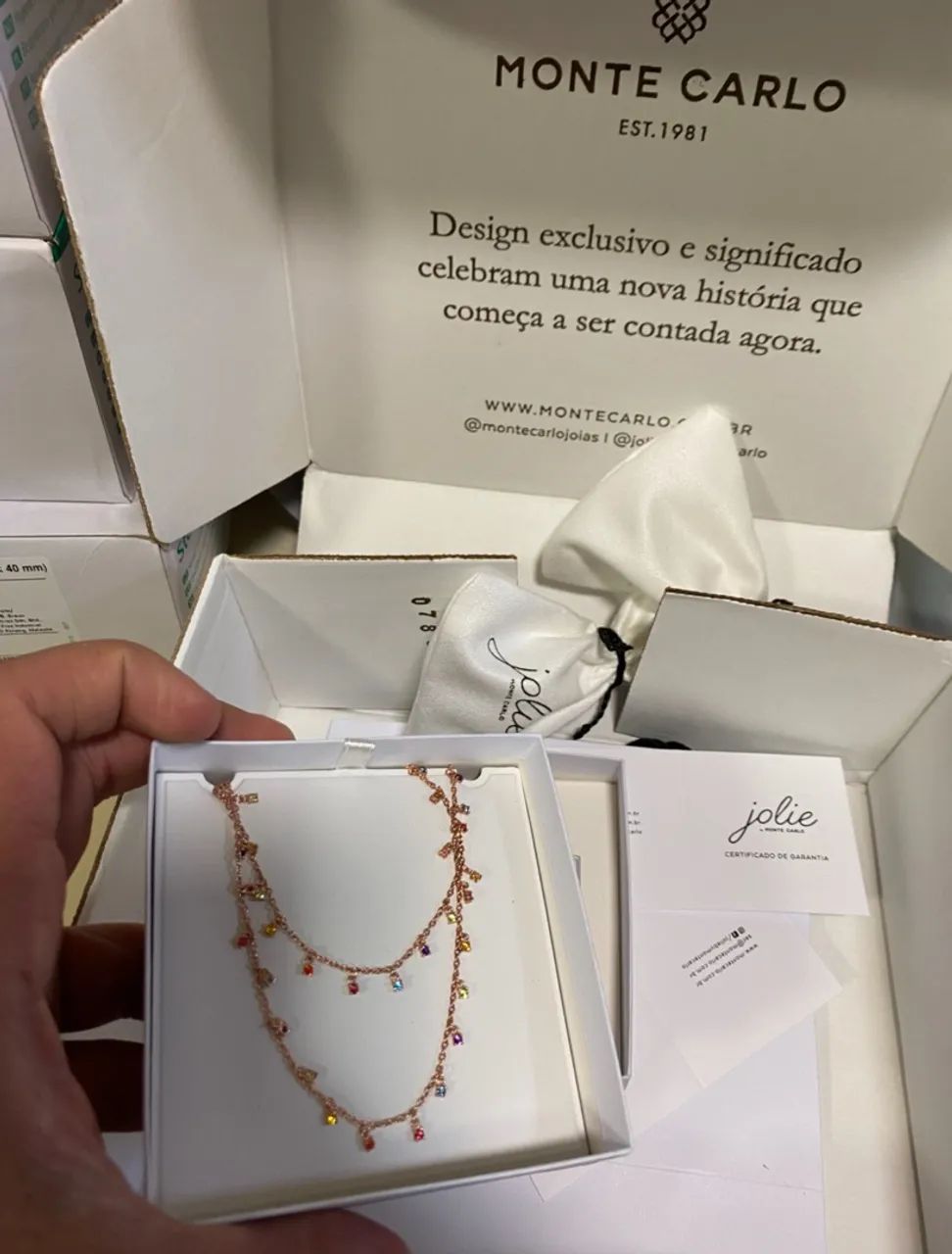 Colar com Zicornia Colorida em Prata 925 com banho de ouro rosé (Monte Carlo) - Foto 3