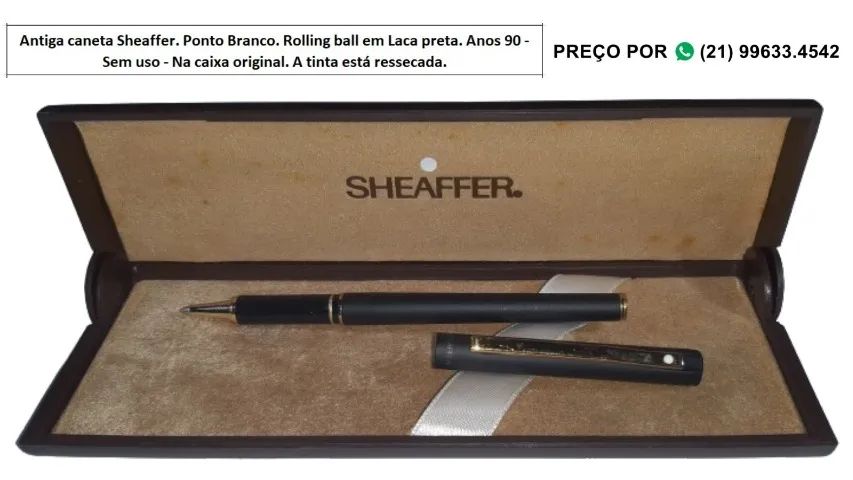 Antiga caneta Sheaffer. Ponto Branco. Rolling ball em Laca preta. Anos 90 - Sem uso - Na c