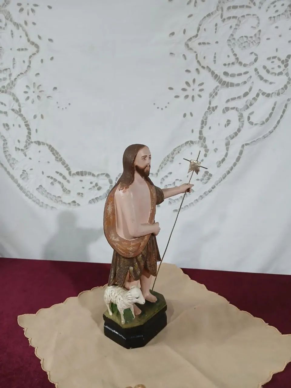 Antiga Estaueta São João Batista Imagem De Madeira