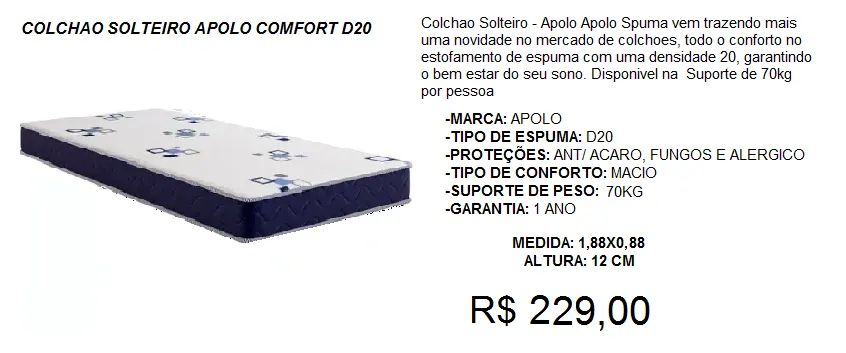 Colchão de solteiro d20 