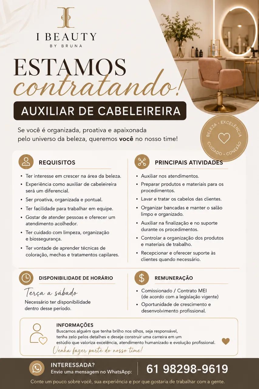 Vaga de auxiliar  de cabeleireiro