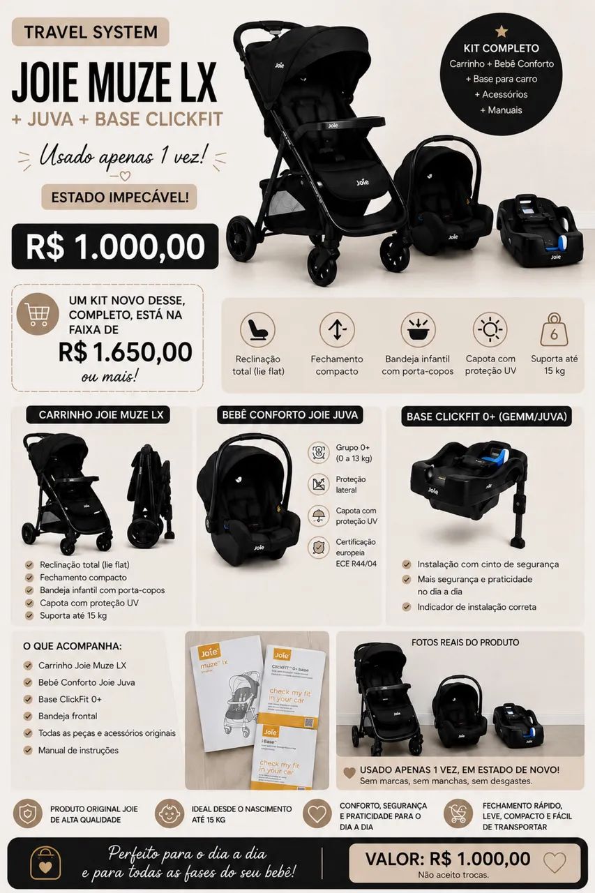 Carrinho de bebê com bebê conforto  - Foto 4