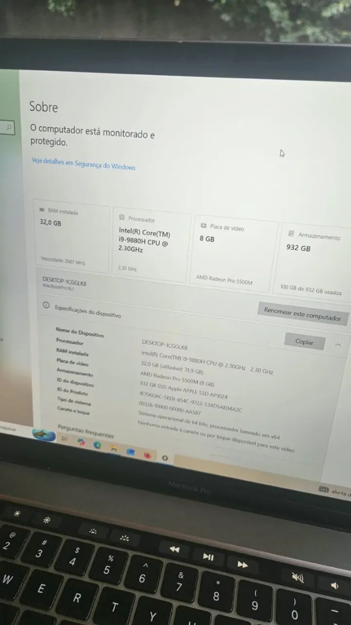 Macbook pro 2019 - I9 - 32gb ram - 1TB ssd - Radeon Pro 5500m 8GB - Funciona Windows e IOS - Foto 3