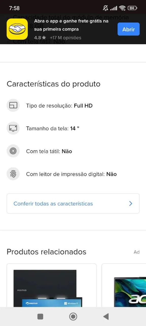 NOTEBOOK Intel Celeron, 8 GB de RAM, 256 Gb, SSD, Windows 11, 14 polegadas, prata - Foto 4