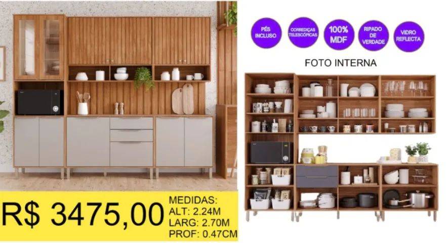 ARMARIO DE PAREDE 100% MDF RIPADO A PRONTA-ENTREGA 