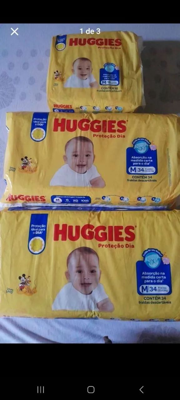 Vendo 3 pacotes de fraldas da Huggies