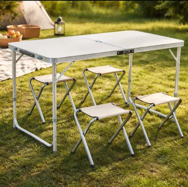 Mesa Dobravel 120x60Cm c/ 4 Bancos Portatil Camping Pesca Jardim