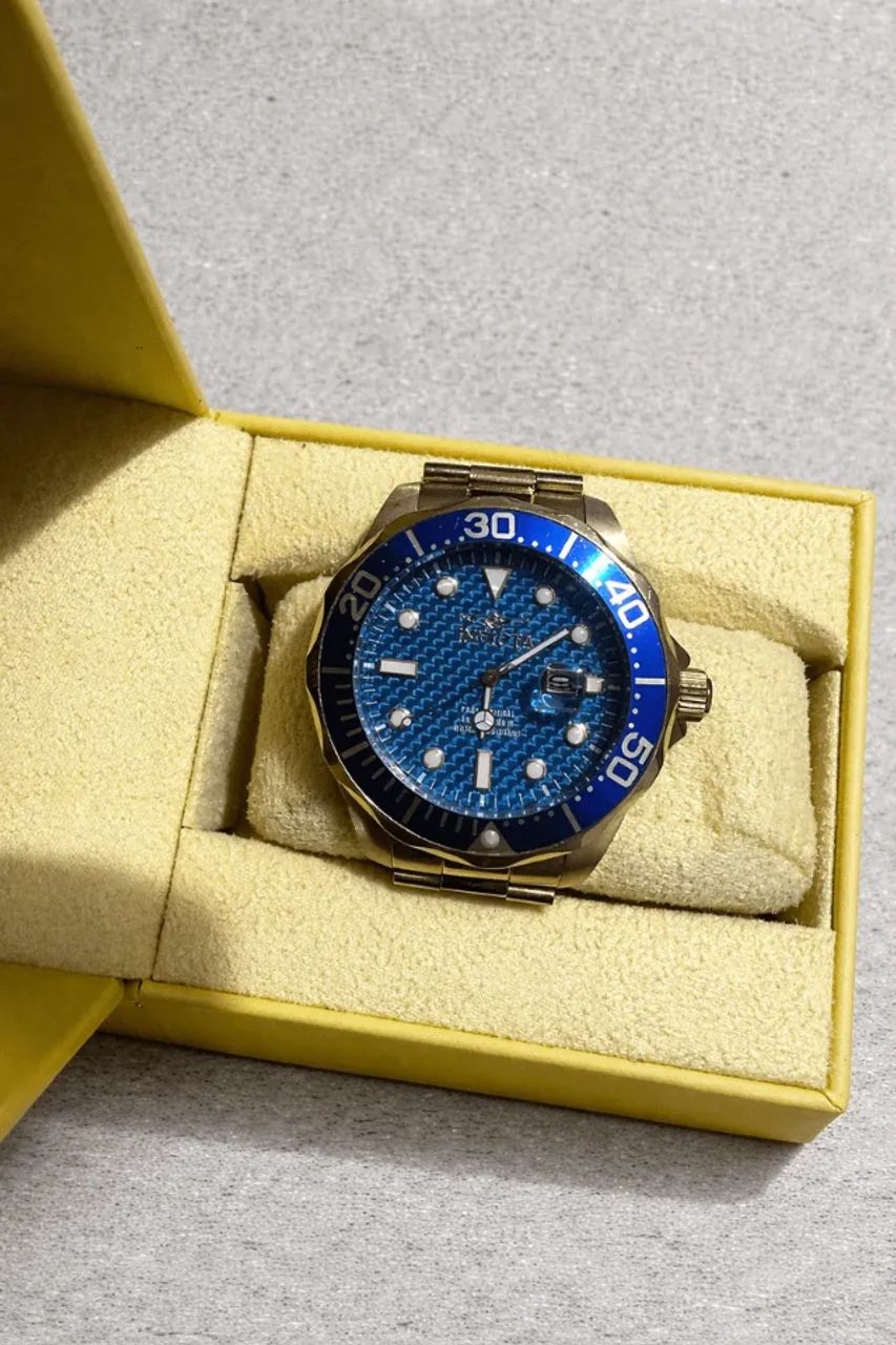 relógio invicta original com caixa, modelo esportivo com mostrador azul texturizado e caix - Foto 3