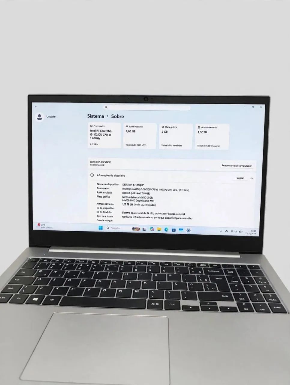 Notebook i5 10ª Ger 8GB RAM 1TB + Placa Nvidia 2GB