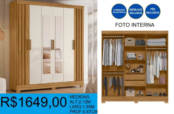 Roupeiro- valencia - com espelho - compre hoje e receba em até 72 horas 