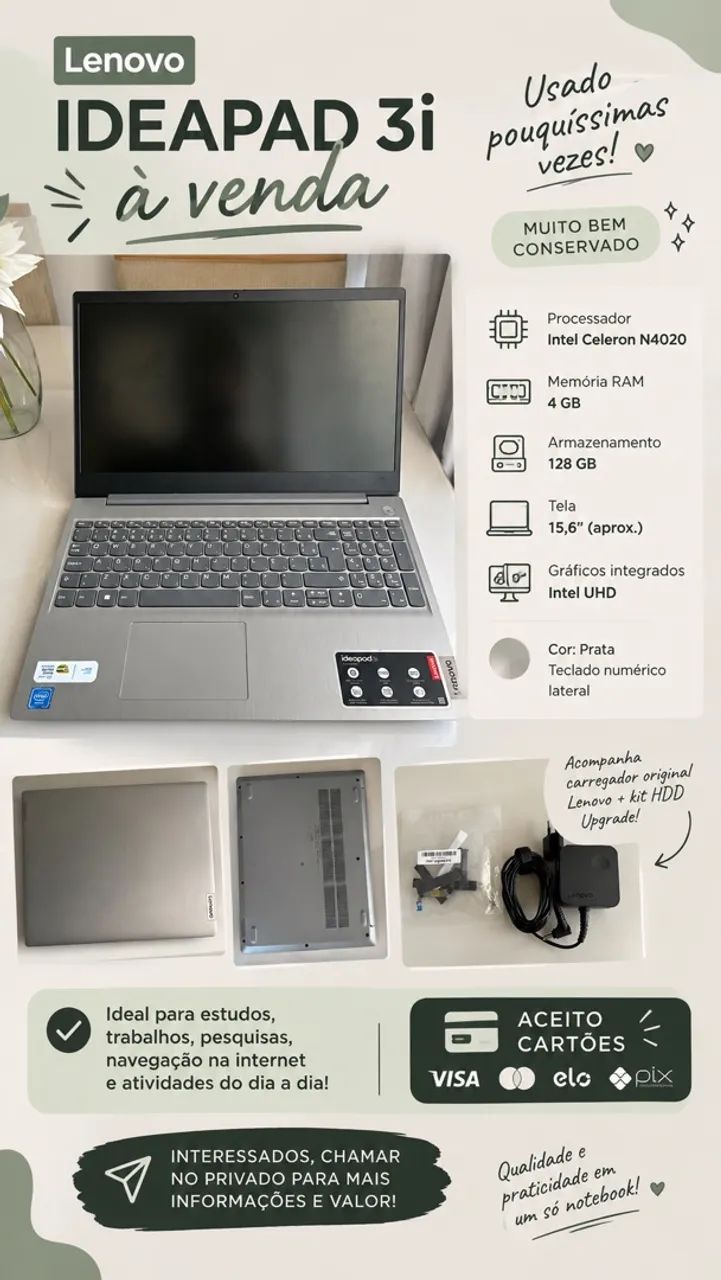 VENDO NOTEBOOK LENOVO IDEAPAD 3i