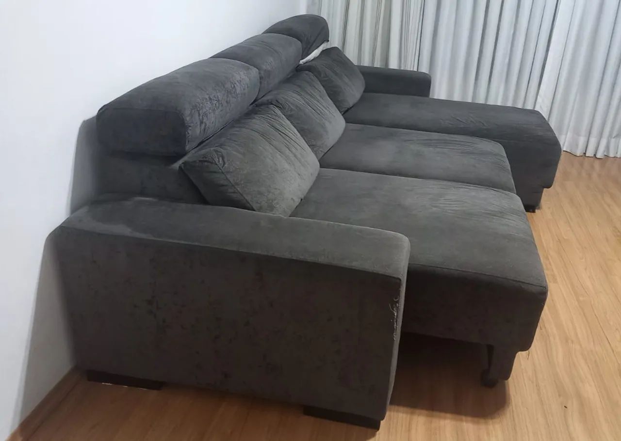 Sofá Retrátil Plenitude 6L Suede Grafite - 3 metros  - Foto 4