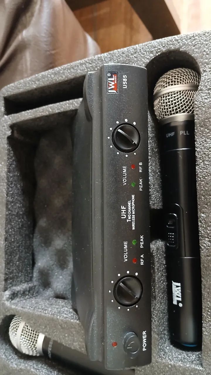 Kit Microfones Sem Fio Duplo JWL U585 UHF - Com Case (Homologado Anatel) - Foto 2