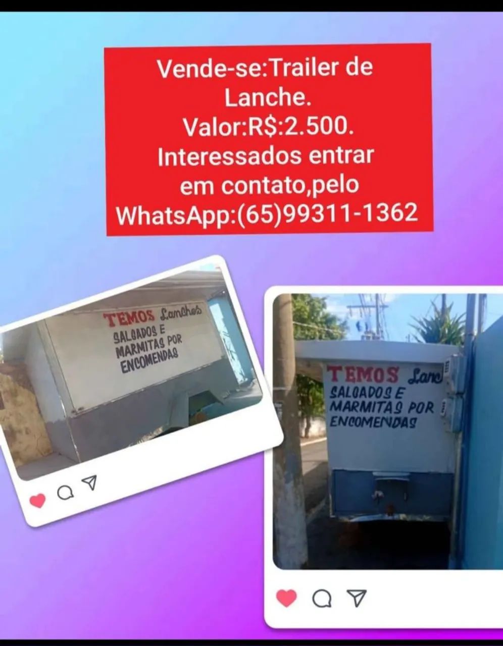 Trailer de Lanche, 1.63 de Altura,95 cm de bancada onde fica Chapa.. - Foto 3