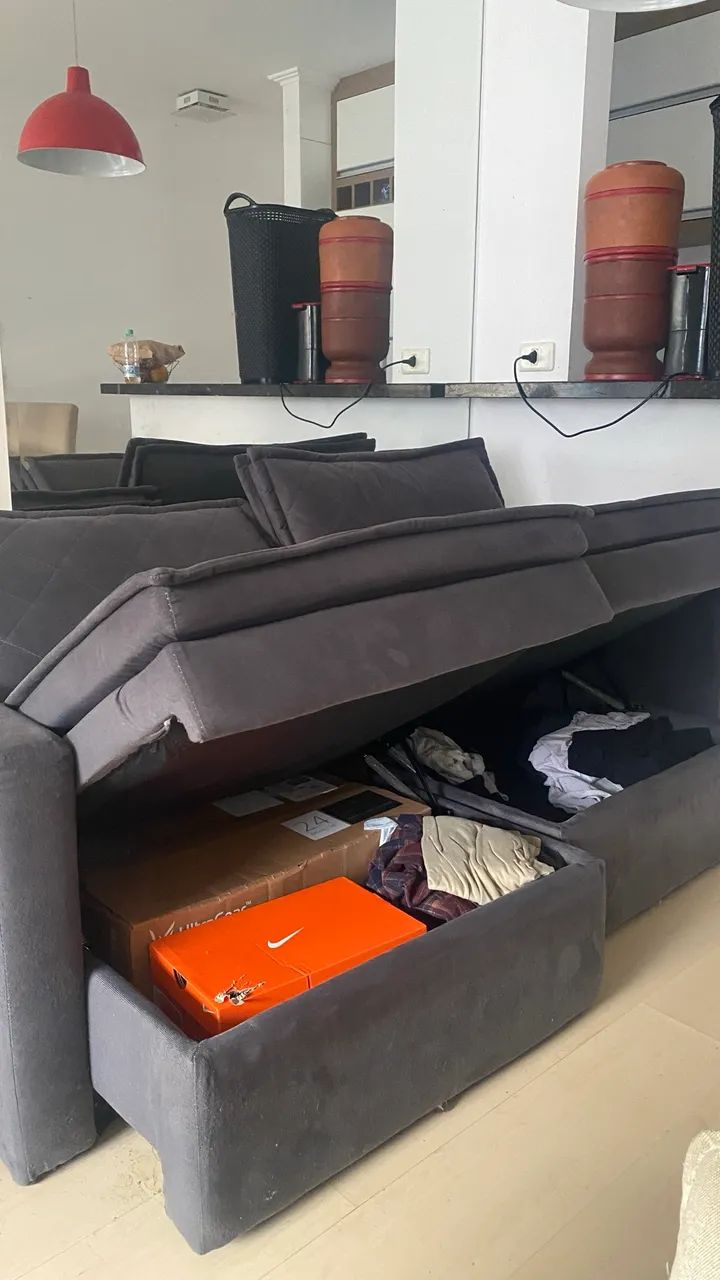 Sofá Cama Baú Aconchegante Cinza  - Foto 4