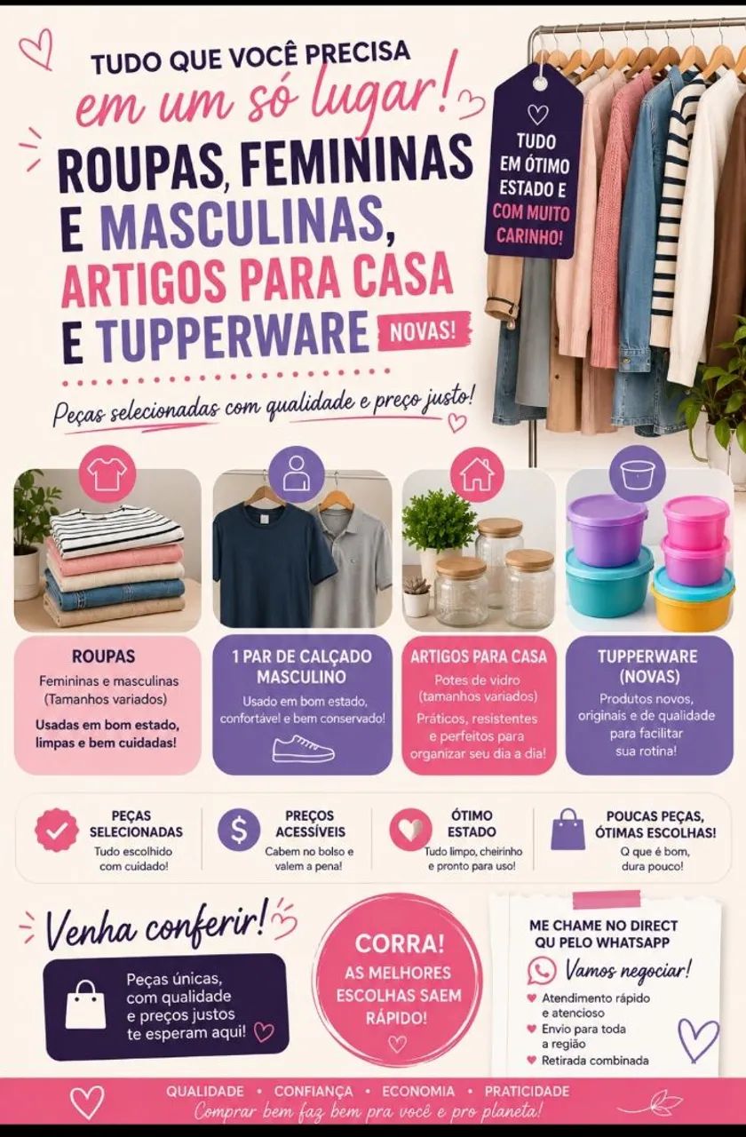  Roupas, calçados, artigos para casa e Tupperware