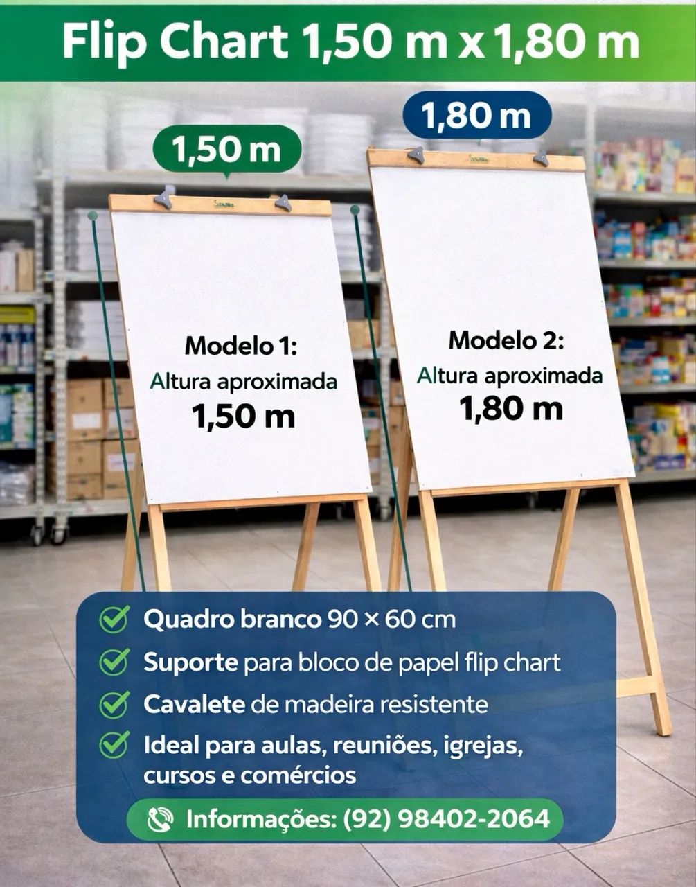 Flip Chart 2 em 1 com Cavalete  e Quadro Branco 90x60
