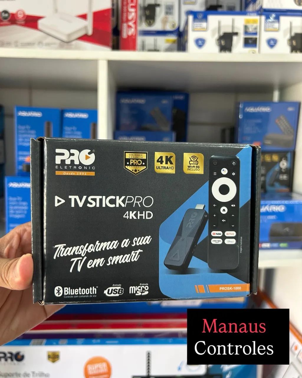 Stick Pró Android 10 Wi-Fi 2G e 5G controle com comando de Voz 