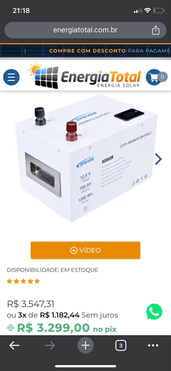 Bateria de lítio epever