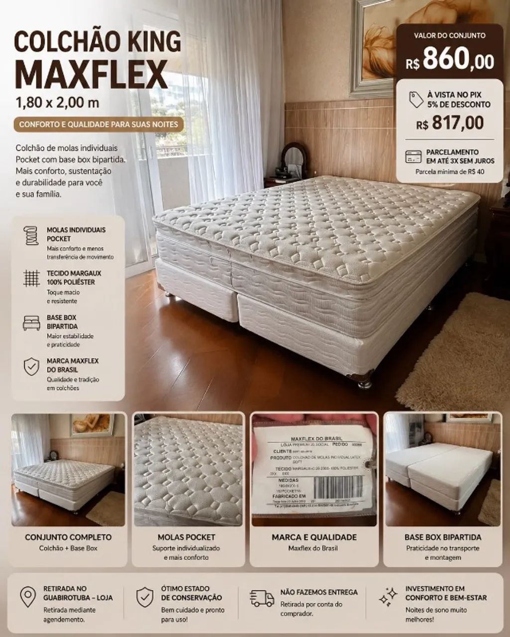 COLCHÃO KING MAXFLEX + BASE BOX - 1,80 x 2,00 m