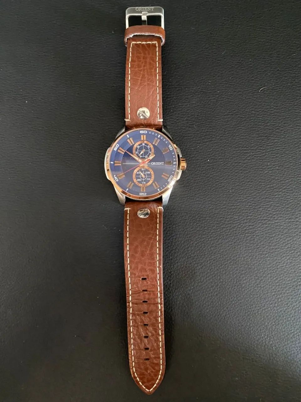 Relógio Analógico Masculino Orient, 52mm, pulseira em couro - Foto 3