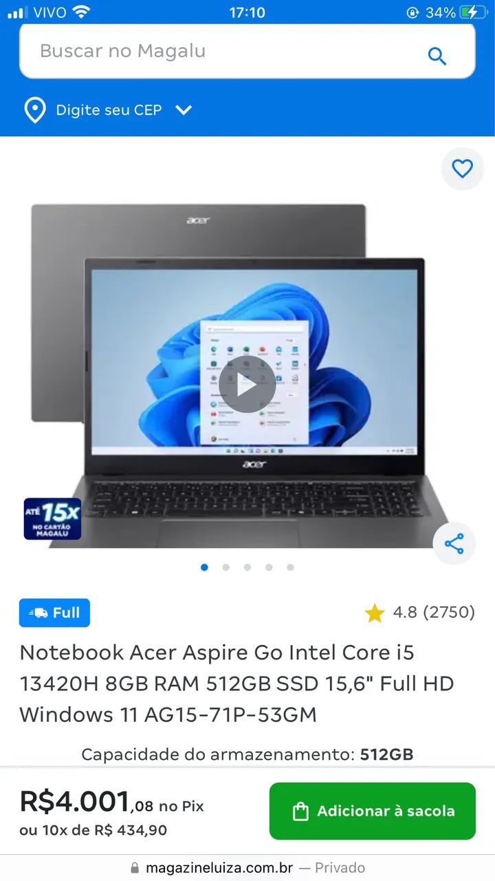 Notebook Acer Go 15 