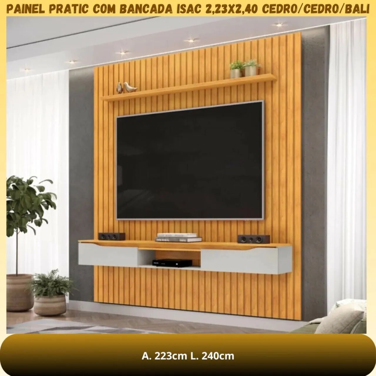 PAINEL RIPADO COM LED E NICHO - LARGURA 2.40 