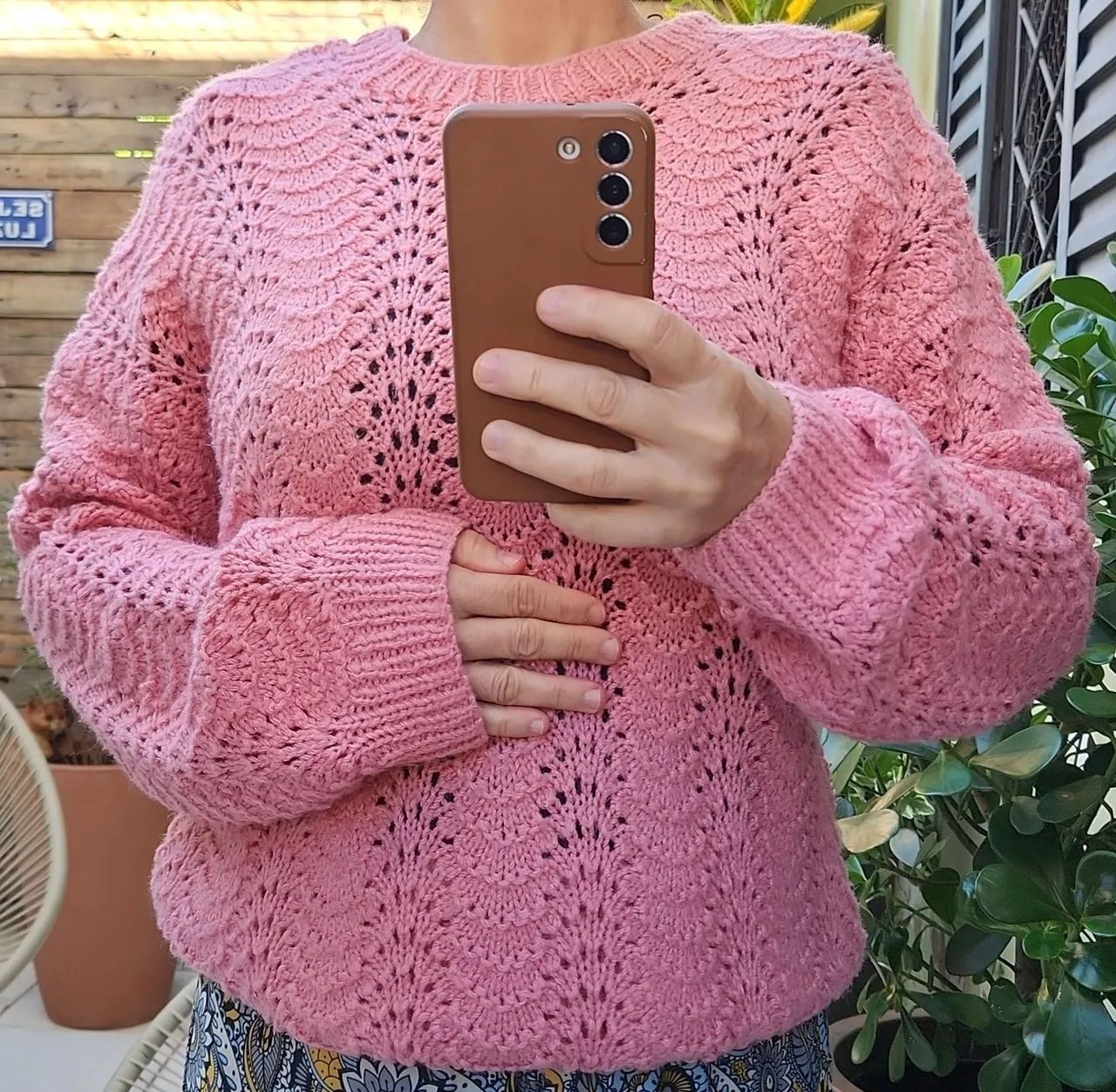 Blusa de Frio de Tricô Rosa 