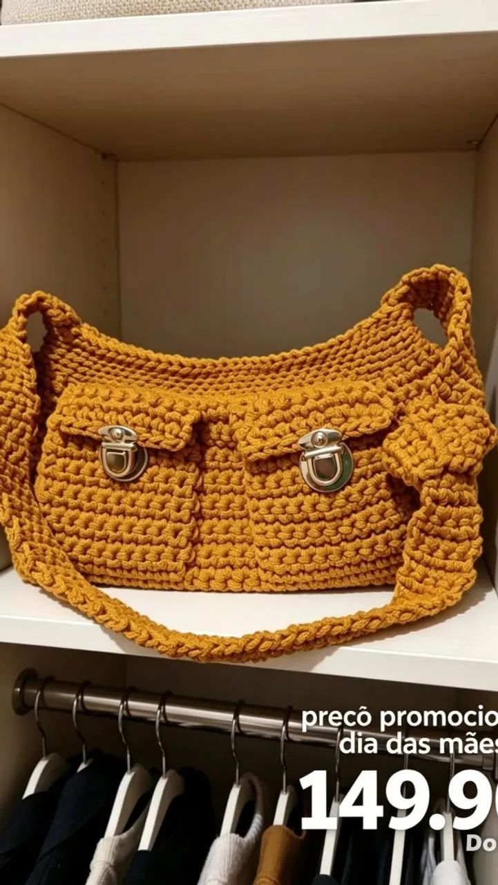 Bolsa de ombro com bolso lateral crochê  - Foto 3